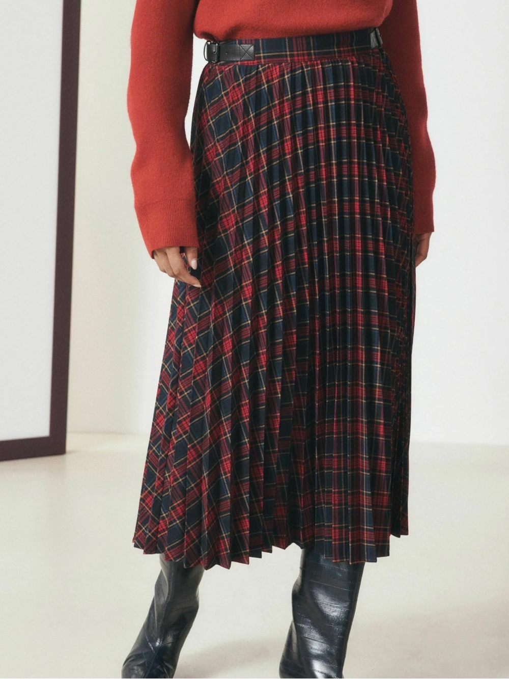 FORE Womens XL Accordion Pleated Midi Skirt Preppy Academia Modest Office